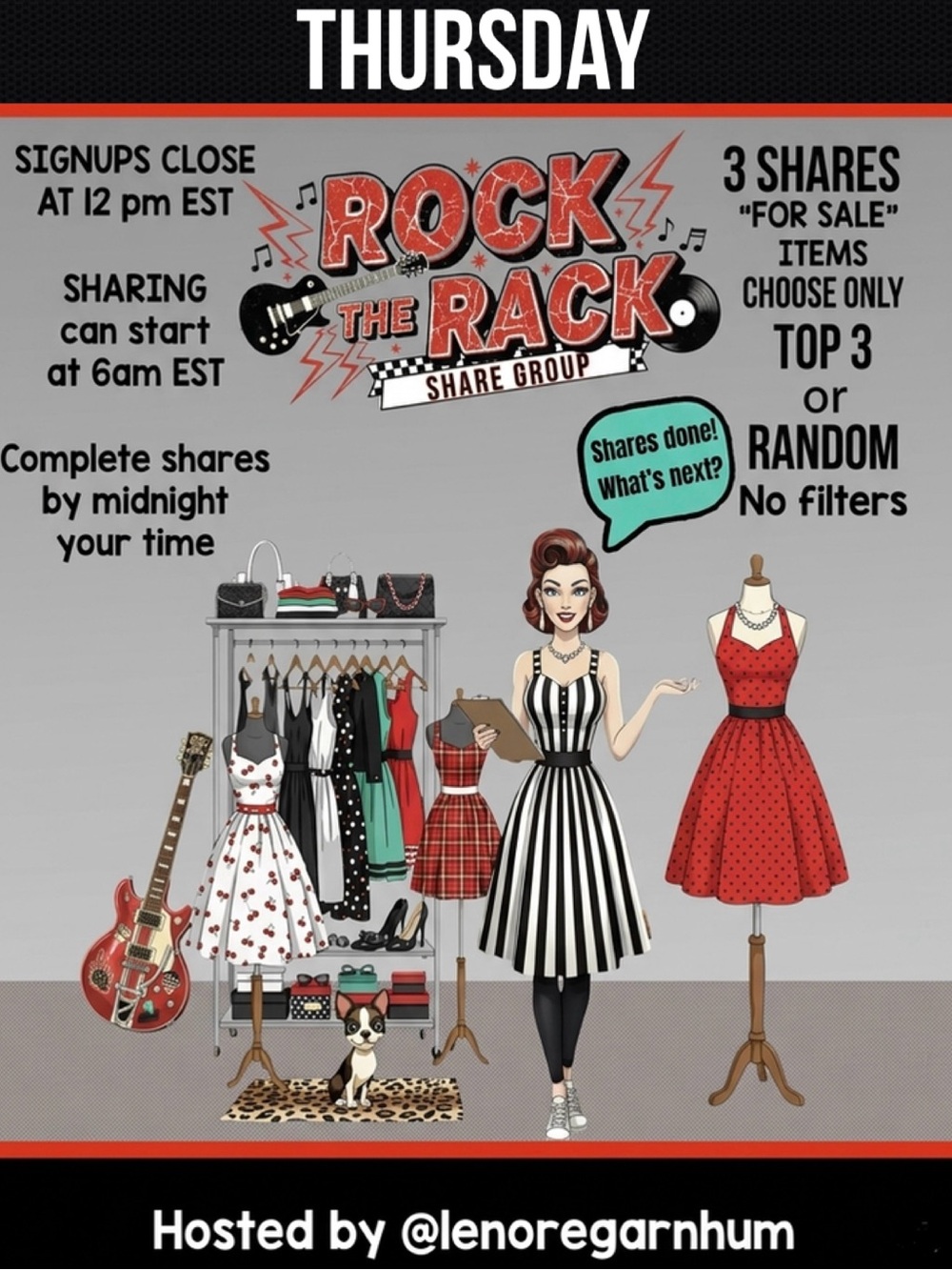 Thursday, July 23, Rock the Rack share group
